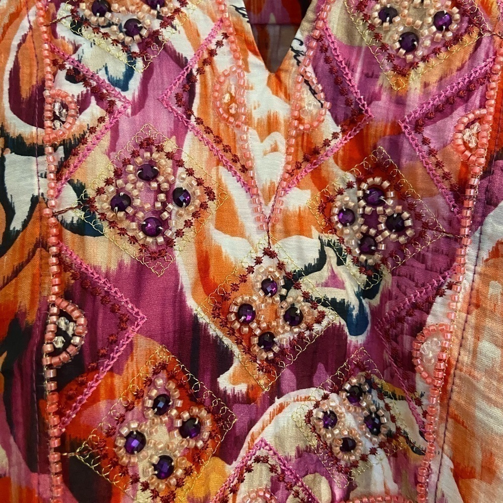 Chicos 40th Anniversary Paisley Multicolor Beaded Tunic - Picture 6 of 10